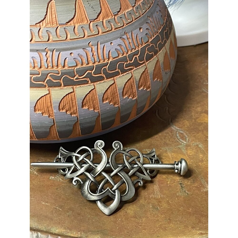 Celtic Weave Knotwork Bun Holder Women Viking Hair Stick Cage Pin Barrette Heart - Picture 8 of 16